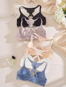 SHEIN 性感蕾絲前扣式女款內衣套裝 5件組 - 彩色 - 查看 2