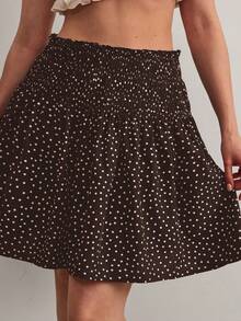 Freevana Plus Size Women Polka Dot Casual Versatile Daily Wear Skirt Formal Vacation Summer - Coffee Brown - View 1