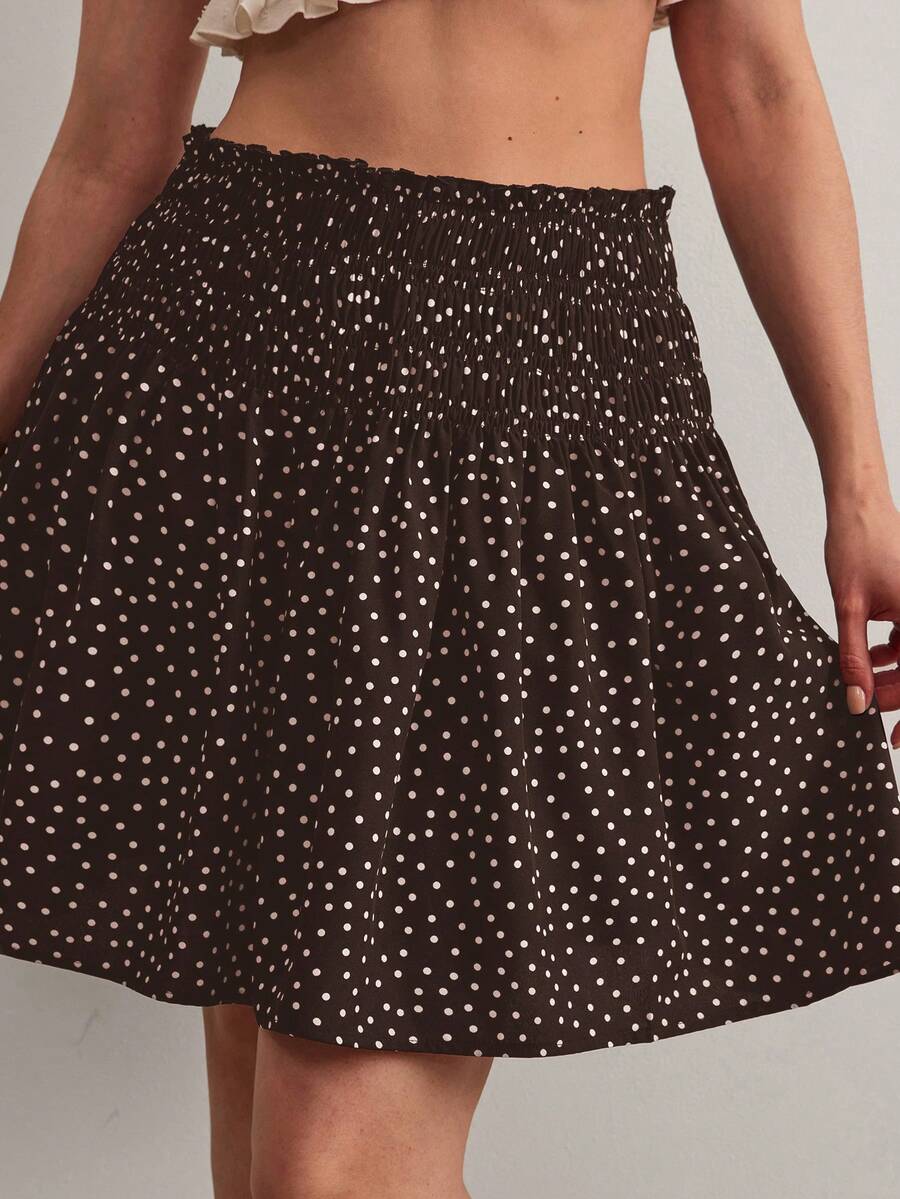 Freevana Plus Size Women Polka Dot Casual Versatile Daily Wear Skirt Formal Vacation Summer - Coffee Brown - View 1