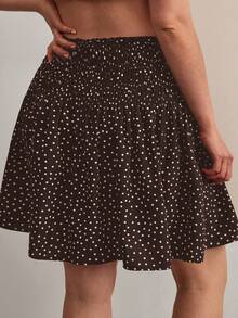 Freevana Plus Size Women Polka Dot Casual Versatile Daily Wear Skirt Formal Vacation Summer - Coffee Brown - View 2