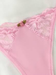 Women Panties Kontras Lace Plain - Berwarna merah muda - View 7