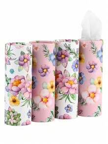 Spring Floral Round Car Tissue Box, Cylindrical Tissue Canister Fits Vehicle Cup Holder, Portable Travel Facial Tissue Storage Container For Car Office Bathroom Kitchen Wedding Birthday Holiday Party Home Decor - Multicolor - View 7