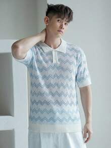 DAZY Top de punto de verano con bloques de color para hombre, vacaciones - Azul y blanco - Ver 7