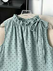 SHEIN Franclia 女款春夏度假波點圖案荷葉邊飾綁帶設計無袖上衣 - 薄荷綠 - 查看 3