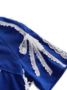 ROMWE Avant 女款純淨性感運動風芭蕾女孩蕾絲飾邊數字刺繡T恤 - 藏蓝色 - 查看 5