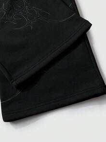 ROMWE MEN Men's Plus Size Letter Print Drawstring Waist Wide Leg Sweatpants - Black - View 5