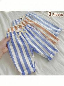 Loomiva Baby Boy Striped Fashion Contrast Color Versatile Long Pants 3pcs Set - Multicolor - View 3
