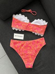 Swim Mod 女款泳衣，女孩，鏤空邊緣，花瓣飾邊平口式，甜美可愛，碎花圖案，紋理羅紋布料 - 彩色 - 查看 3