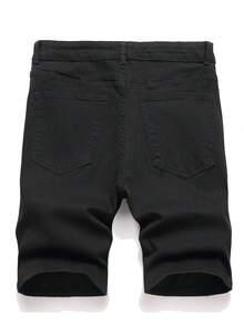 Manfinity LEGND Men's Casual Versatile Daily Travel Denim Shorts With Pocket, Button And Distressed Design - Black - View 2
