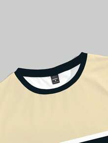 NEOREFINED 男士經典休閒條紋開衩馬標誌T恤套裝，包含T恤與抽繩短褲，夏季首選 - 黑色 - 查看 3