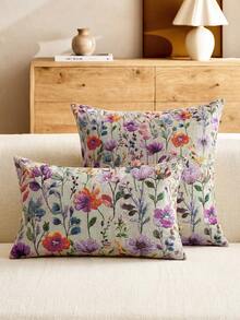 2D Flat Pillow Cover Featuring A Colorful Plant And Flower Design Short Plush Material - Multicolor - View 4