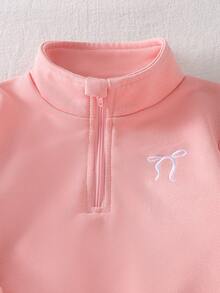 Elladie kids Baby Girl Bow Embroidery Sweatshirt And Pants Loose Fit Set - Pink - View 5