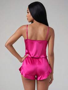 Silforma Women Satin Camisole & Shorts Pajama Set - Hot Pink - View 2