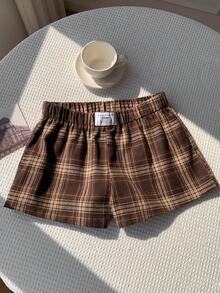 Comfortcana 女款夏季休閒格紋短褲 - 咖啡棕 - 查看 4