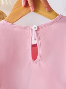 Back To School Young Girl Xiyin 4-7Y 2-Piece Set, 3D Ribbon Bow Detail Puff Long Sleeve Blouse Top With Pink Wide Leg Pants, Spring/Autumn Cute Sweet Fashion Princess Style Outfit, Y2K Aesthetic Daily Campus Play Casual Set - Pink - View 5