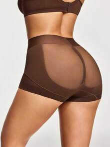 SHAPORA Shorts moldeadores de Body con malla de contraste de unicolor para mujer - Café integral - Ver 2