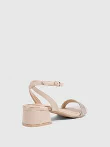 CUCCOO SZL Women's Fashion High-Heeled Sandals, Rhinestone Thick Heel PU Global Four Seasons Sexy Party Street Daily Wear - White - View 3