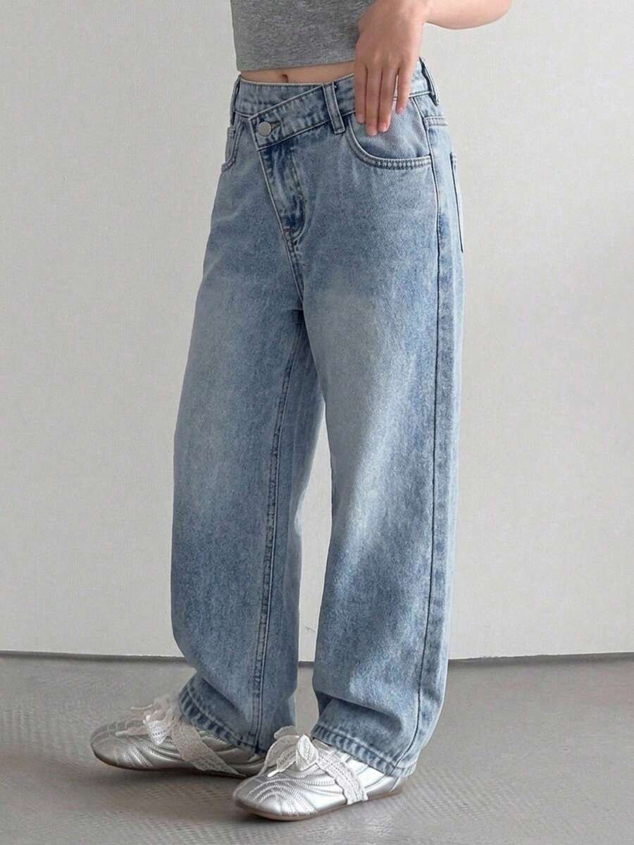 Dazy Kids Girls' Denim Jeans Spring/Summer New Style Back Pocket Rhinestone Flare Leg Jeans (Large) - Medium Wash - View 1