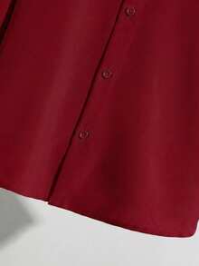 SHEIN Tween Boy Casual Long Sleeve Single-Breasted Solid Color Turn-Down Collar Shirt - Burgundy - View 6