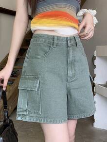 DAZY Women's Distressed Washed Pocket Casual Streetwear Summer Denim Shorts School - Green - View 5