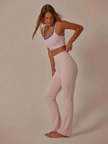 Aralina Double Strap Cut Out Crop Top And High Waist Leggings Stretchy Workout Sets Women - Pink - View 7