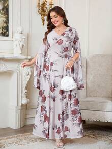Reflora Vestido elegante de fiesta con estampado floral talla grande - Multicolor - Ver 3