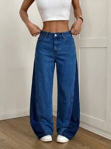 SHEIN PETITE Women's Casual Versatile Everyday Denim Jeans With Pockets And Buttons - Medium Wash - View 4