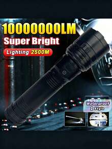 10000 Lumens Super Bright LED Flashlight, Rechargeable Type-C Interface, Outdoor Ultra Bright Long Range Tactical Flashlight, Waterproof Safety Lighting, Adjustable Zoom, Suitable For Fishing, Hunting, Hiking, Cycling, Mountaineering, Emergency Operations And More - Black - View 1