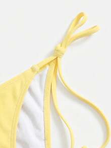 Sweetra Solid Color Two-Piece Swimsuit Set For Vacation Beach - Yellow - View 5