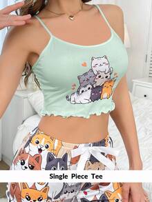 DUSKBASE Top de pijama para mujer con estampado de gato de dibujos animados lindo estilo Y2K - Multicolor - Ver 5
