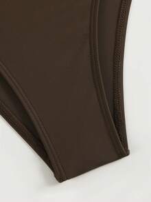 SHEIN Swim 3 PiecesWomen's Casual Vacation Swimsuit Set With 3/4 Sleeve One-Piece - Brown - View 5