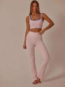 Aralina Double Strap Cut Out Crop Top And High Waist Leggings Stretchy Workout Sets Women - Pink - View 4