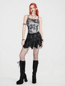 Breakform Casual Versatile Tie-Dye Ruched Camisole Tank Top For Women - Black - View 5
