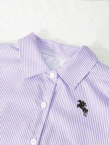 SHEIN 3件組黃色長袖條紋數位印花襯衫、黑色長褲、細肩帶背心，適合春夏外出穿著 - 彩色 - 查看 6