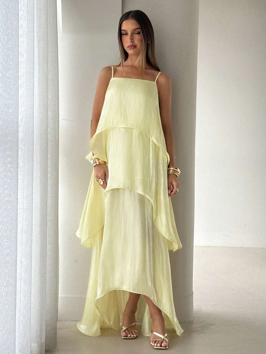 Aloruh Vestido azul de tirantes finos de unicolor elegante para vacaciones - Verde - Ver 1