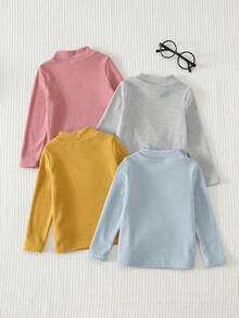Cozy Pixies Baby Girl Solid Color Soft Knit Crew Neck Long Sleeve Pullover Tops 4pcs/Set - Multicolor - View 2