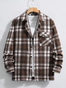 Manfinity Homme Men's Plus Size Casual Plaid Shacket, Spring/Autumn - Multicolor - View 5