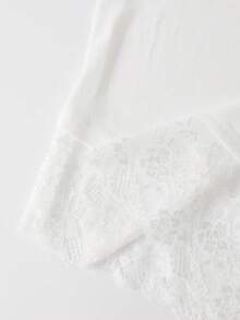 Franclia Sexy Elegant Sheer Summer Casual Snowflake Textured Fabric Lace Trim Short Sleeve Plus Size Women's T-Shirt Top Office Brunch Party Business All White - White - View 6