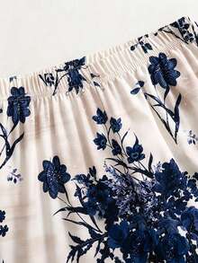 SHEIN Sparklyn Setelan 2 potong untuk anak perempuan, atasan rajut bertekstur leher bulat lengan pendek dan celana panjang lurus bermotif tenun, gaya liburan kasual, cocok untuk dipakai sehari-hari dan liburan di musim semi/musim panas. - Biru - View 4