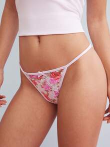 Elorette Culotte string sexy à imprimé floral en dentelle pour femme, pour tous les jours - Multicolore - Voir 4