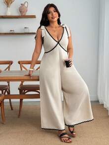 Enliva Plus Size Women's Sleeveless Colorblock Midi Jumpsuit, Fashionable Summer Vacation Casual Style, Suitable For Apple And Curvy Body Types - Multicolor - View 7