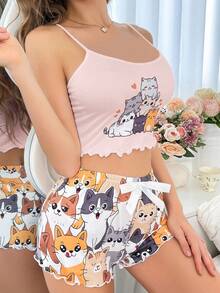 DUSKBASE Top de pijama para mujer con estampado de gato de dibujos animados lindo estilo Y2K - Multicolor - Ver 6