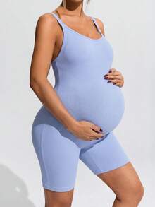 SHEIN Umstandsmode einfarbiger figurbetonter Camisole Sport-Romper - Blau - Übersicht 4