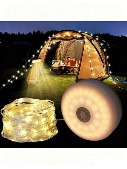 2-In-1 Portable Camping Lantern String - USB Rechargeable, Collapsible Design, 5 Lighting Modes, Suitable For Outdoor, Yard And Hiking