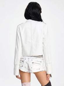 ROMWE Grunge Punk Nautical Punk Vintage Metal Buckle Distressed Washed Denim Thin Jacket Coat - White - View 2
