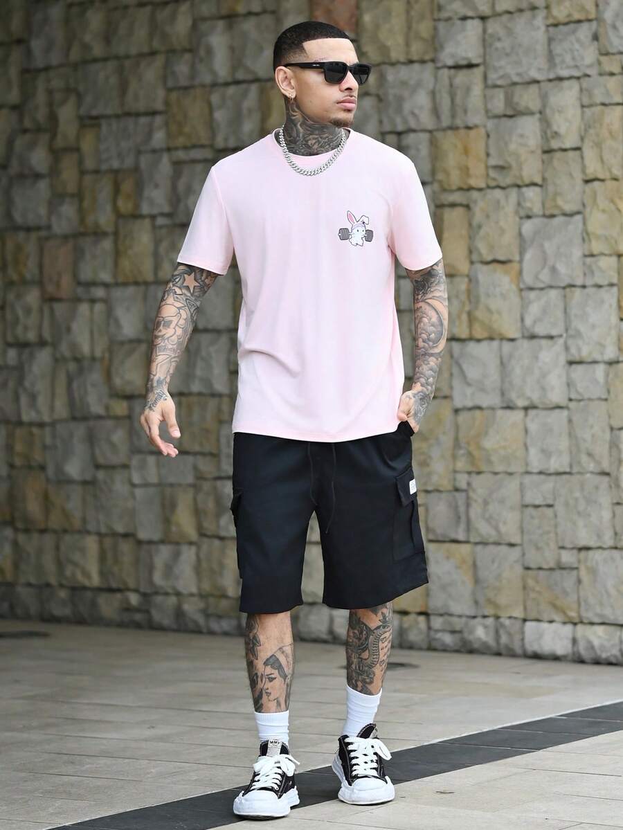 Devon Thys 男士纯色口袋休闲运动短裤,日常穿着 - 黑色 - 查看 1