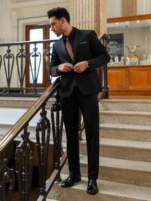 YOUESAWY YOUESAWY Men Single Button Blazer & Suit Pants - Black - View 3