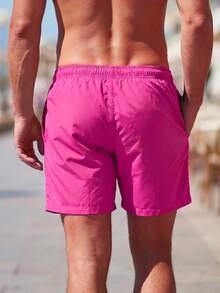 Manfinity KASUA Men Slant Pockets Drawstring Waist Swim Trunks Beach Shorts, Hawaiian, Holiday - Hot Pink - View 2