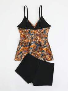 Swim Lushoire Conjunto de tankini de verano para playa con estampado de leopardo y diseño retorcido para mujer, estampado aleatorio - Negro - Ver 4
