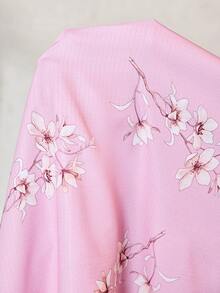 Serenescape Bubble Crinkled Ruffle Patchwork Floral Print Long Nightgown - Pink - View 7
